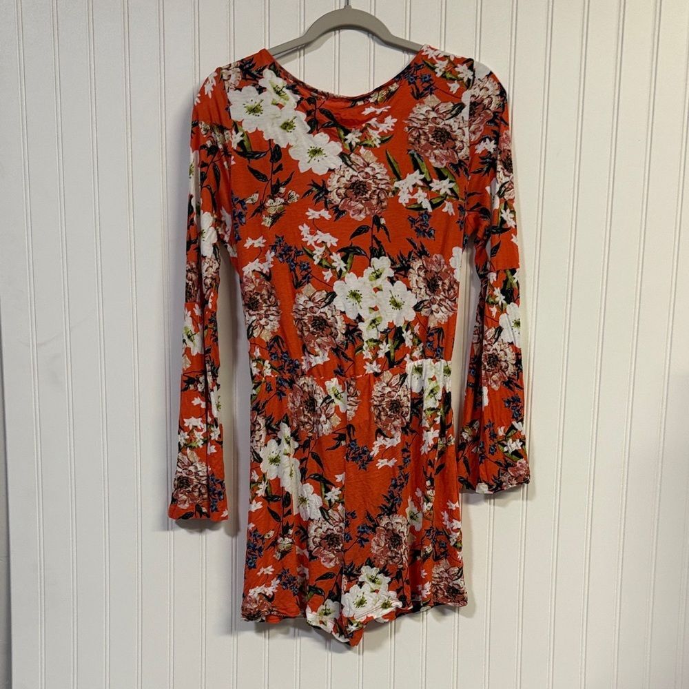 Lascana Floral Long Sleeve Jumpsuit Romper Orange Women's 8